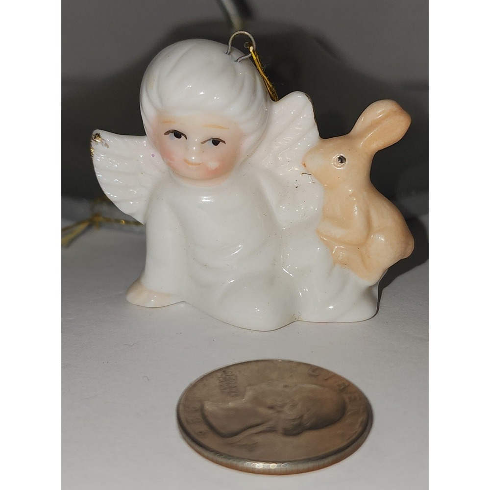 Vintage Bone China Miniature Angel with Bunny Christmas Tree‎ Ornament